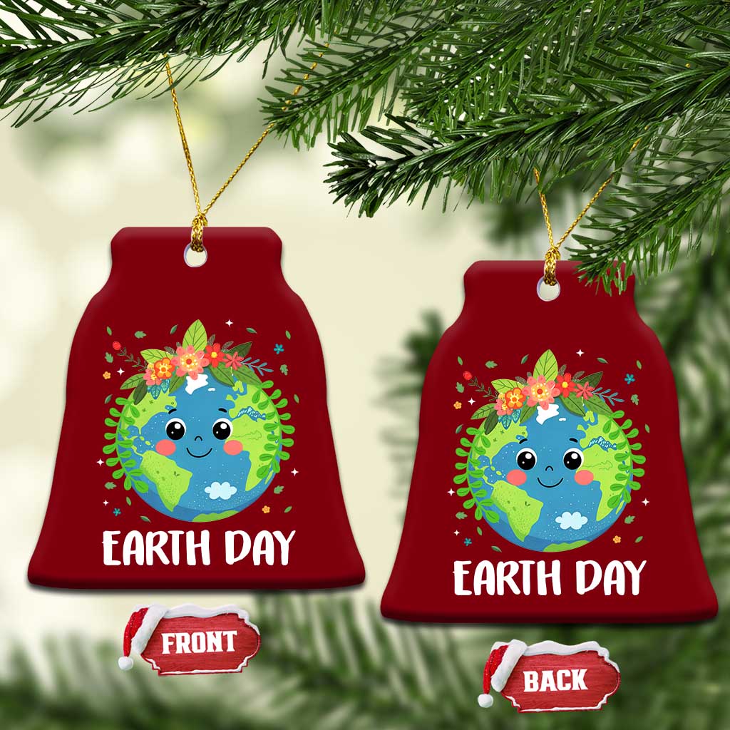 Happy Earth Day Ceramic Ornament Cute Earth With Floral TS02 Print Your Wear