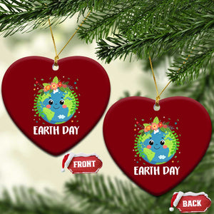 Happy Earth Day Ceramic Ornament Cute Earth With Floral TS02 Print Your Wear