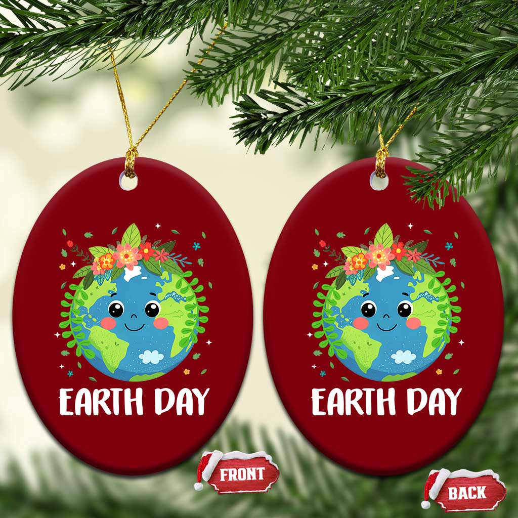 Happy Earth Day Ceramic Ornament Cute Earth With Floral TS02 Print Your Wear