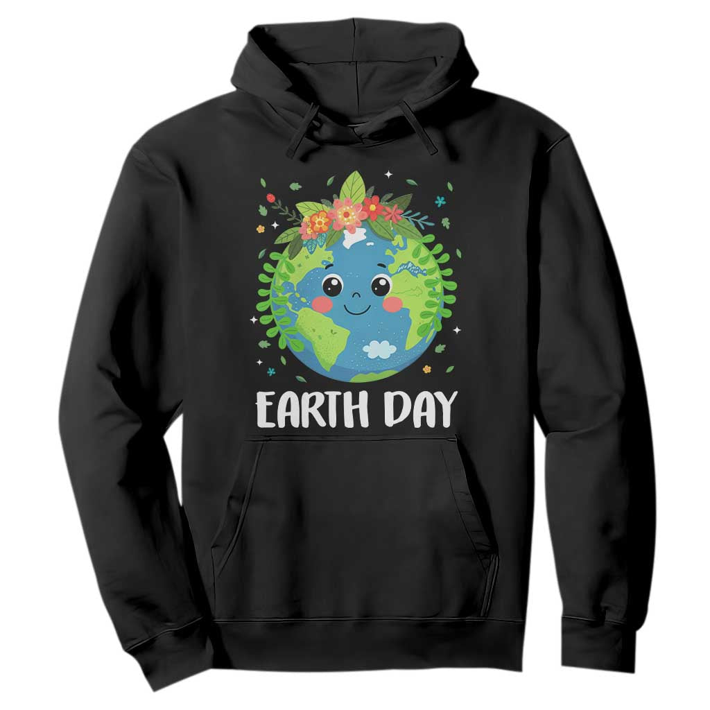 Happy Earth Day Hoodie Cute Earth With Floral TS02 Black Print Your Wear