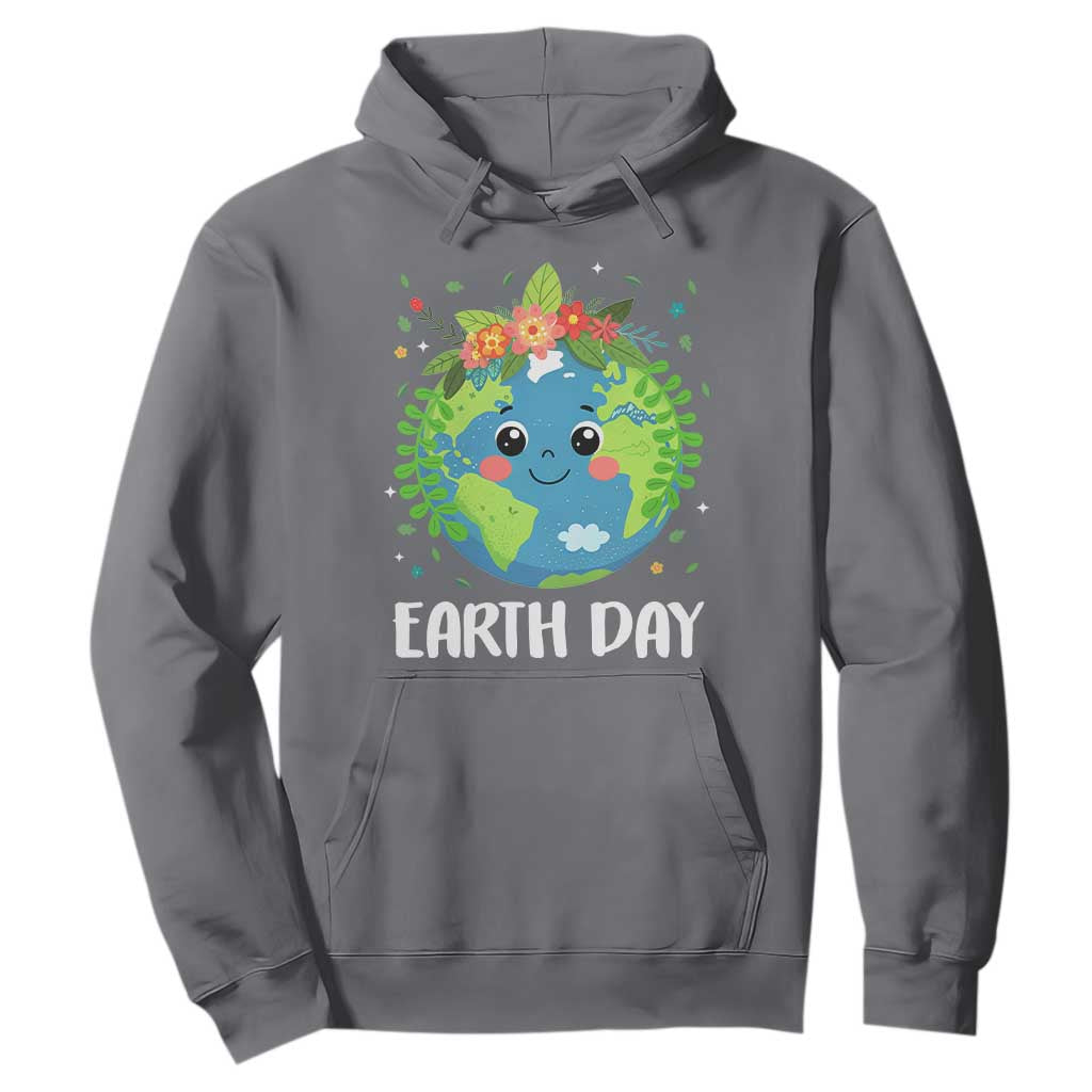 Happy Earth Day Hoodie Cute Earth With Floral TS02 Charcoal Print Your Wear