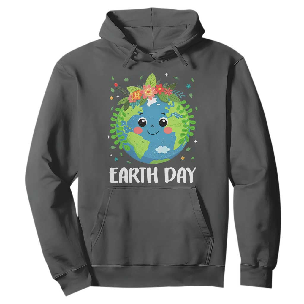 Happy Earth Day Hoodie Cute Earth With Floral TS02 Dark Heather Print Your Wear