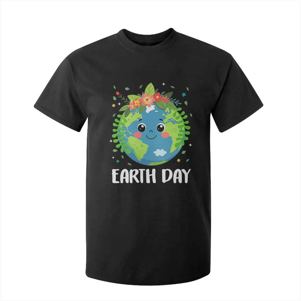 Happy Earth Day T Shirt For Kid Cute Earth With Floral TS02 Black Print Your Wear