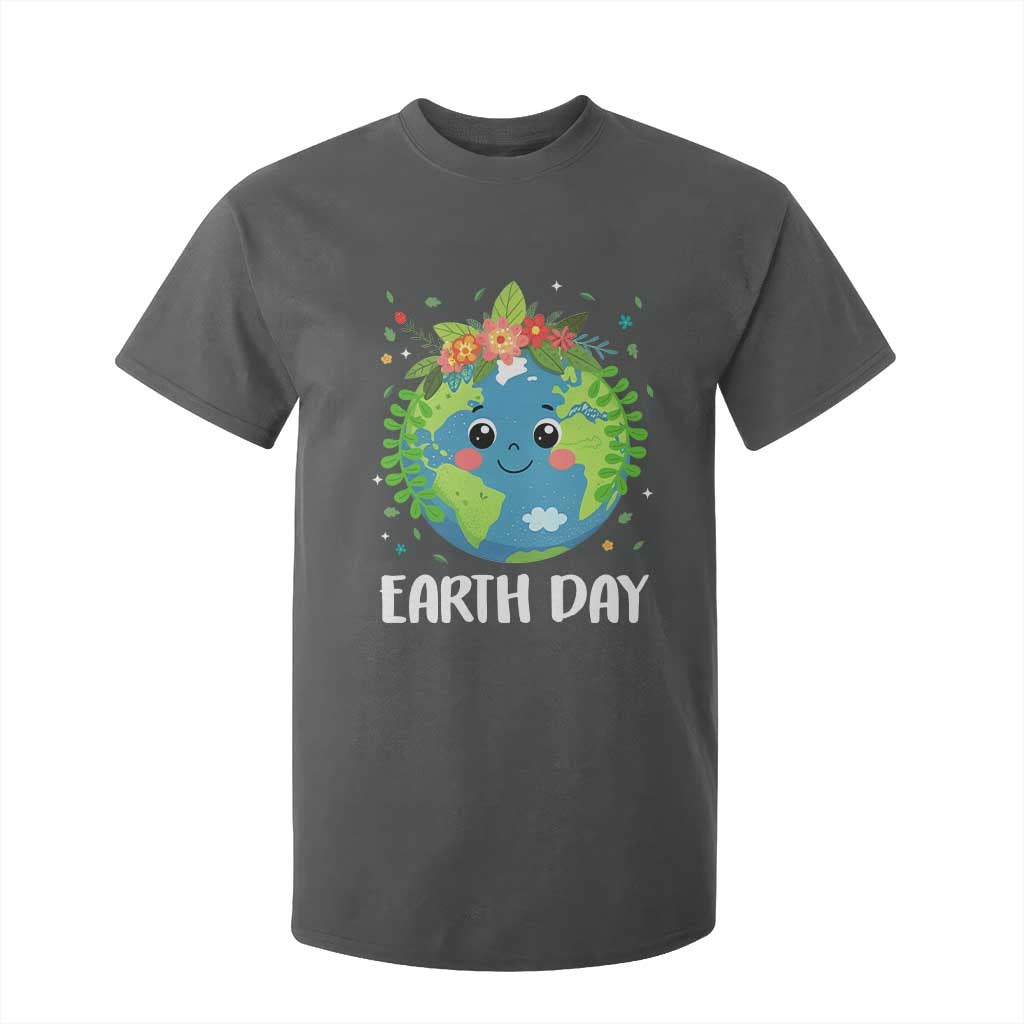 Happy Earth Day T Shirt For Kid Cute Earth With Floral TS02 Dark Heather Print Your Wear