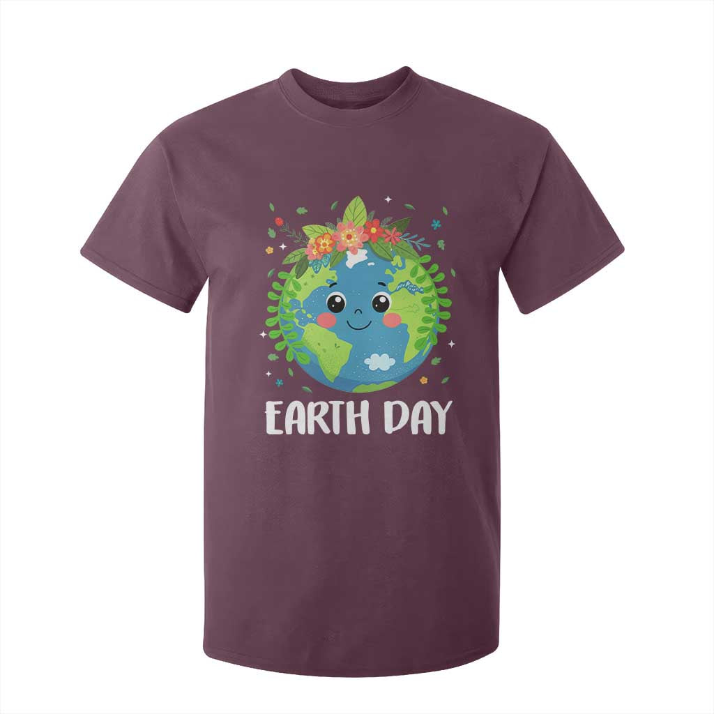 Happy Earth Day T Shirt For Kid Cute Earth With Floral TS02 Maroon Print Your Wear