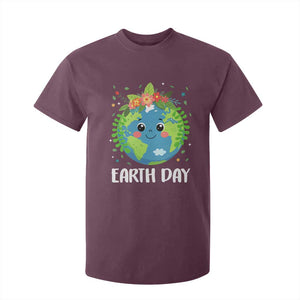 Happy Earth Day T Shirt For Kid Cute Earth With Floral TS02 Maroon Print Your Wear