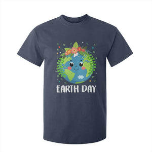 Happy Earth Day T Shirt For Kid Cute Earth With Floral TS02 Navy Print Your Wear