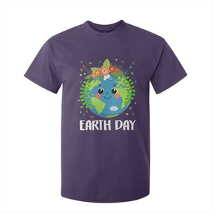Happy Earth Day T Shirt For Kid Cute Earth With Floral TS02 Purple Print Your Wear
