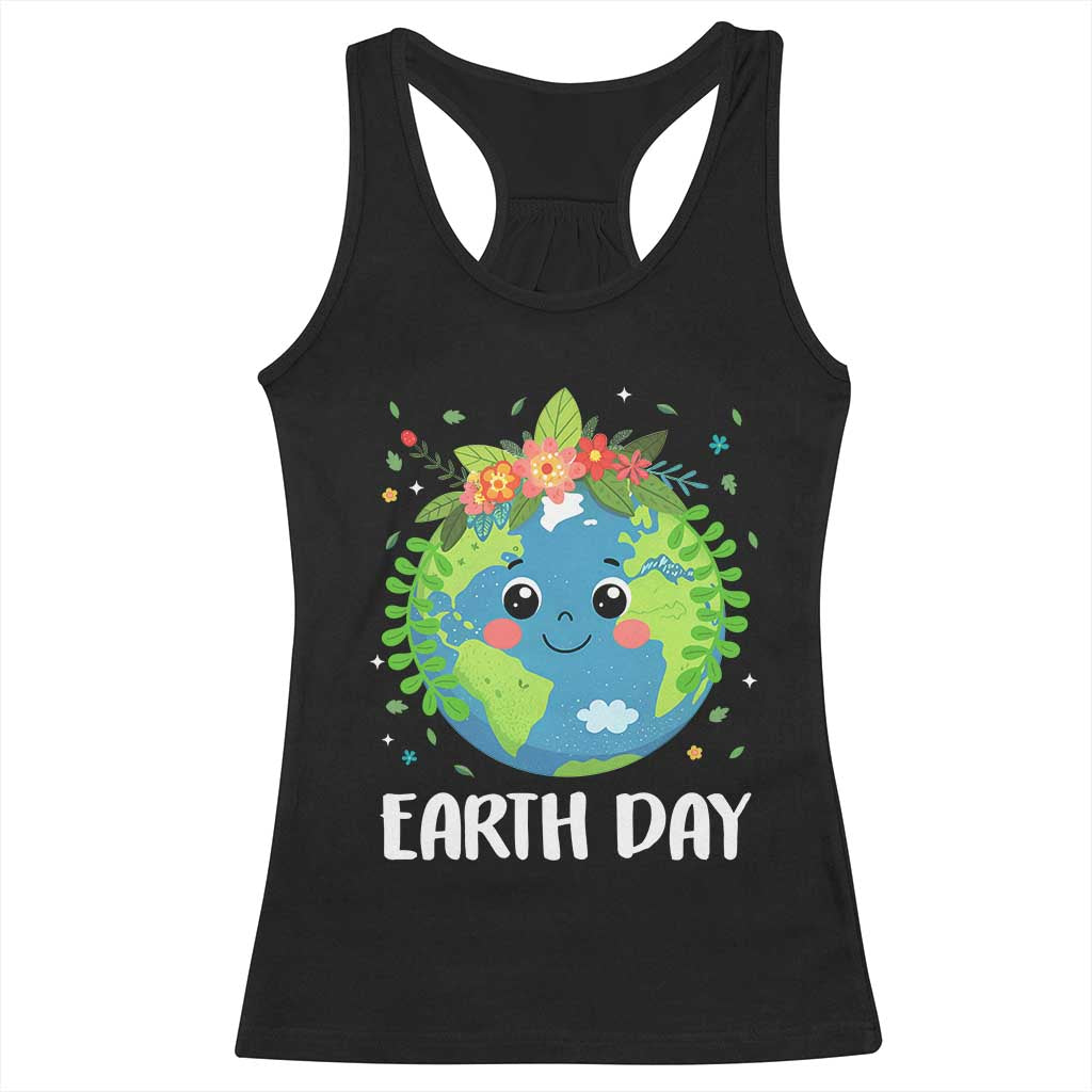 Happy Earth Day Racerback Tank Top Cute Earth With Floral TS02 Black Print Your Wear