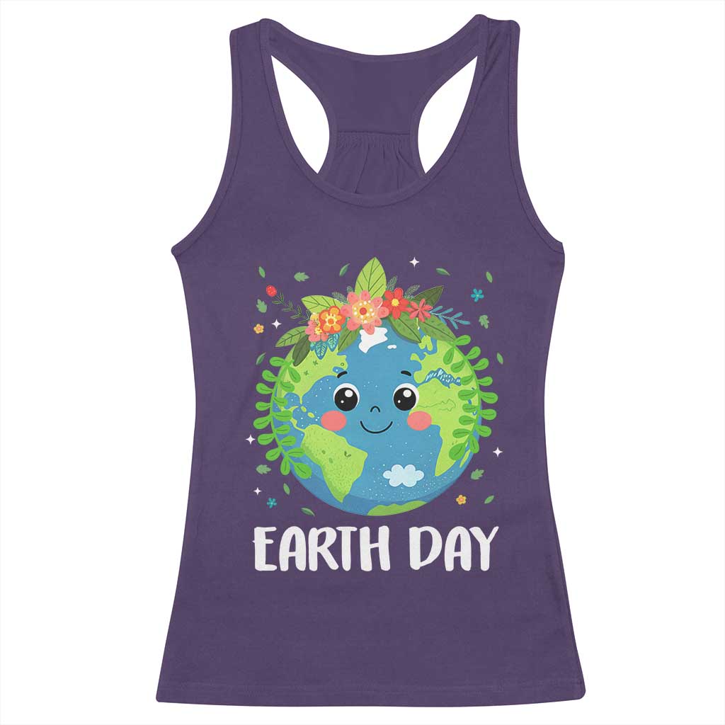 Happy Earth Day Racerback Tank Top Cute Earth With Floral TS02 Purple Print Your Wear