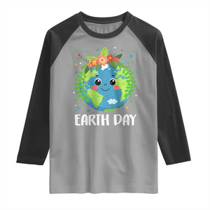 Happy Earth Day Raglan Shirt Cute Earth With Floral TS02 Sport Gray Black Print Your Wear