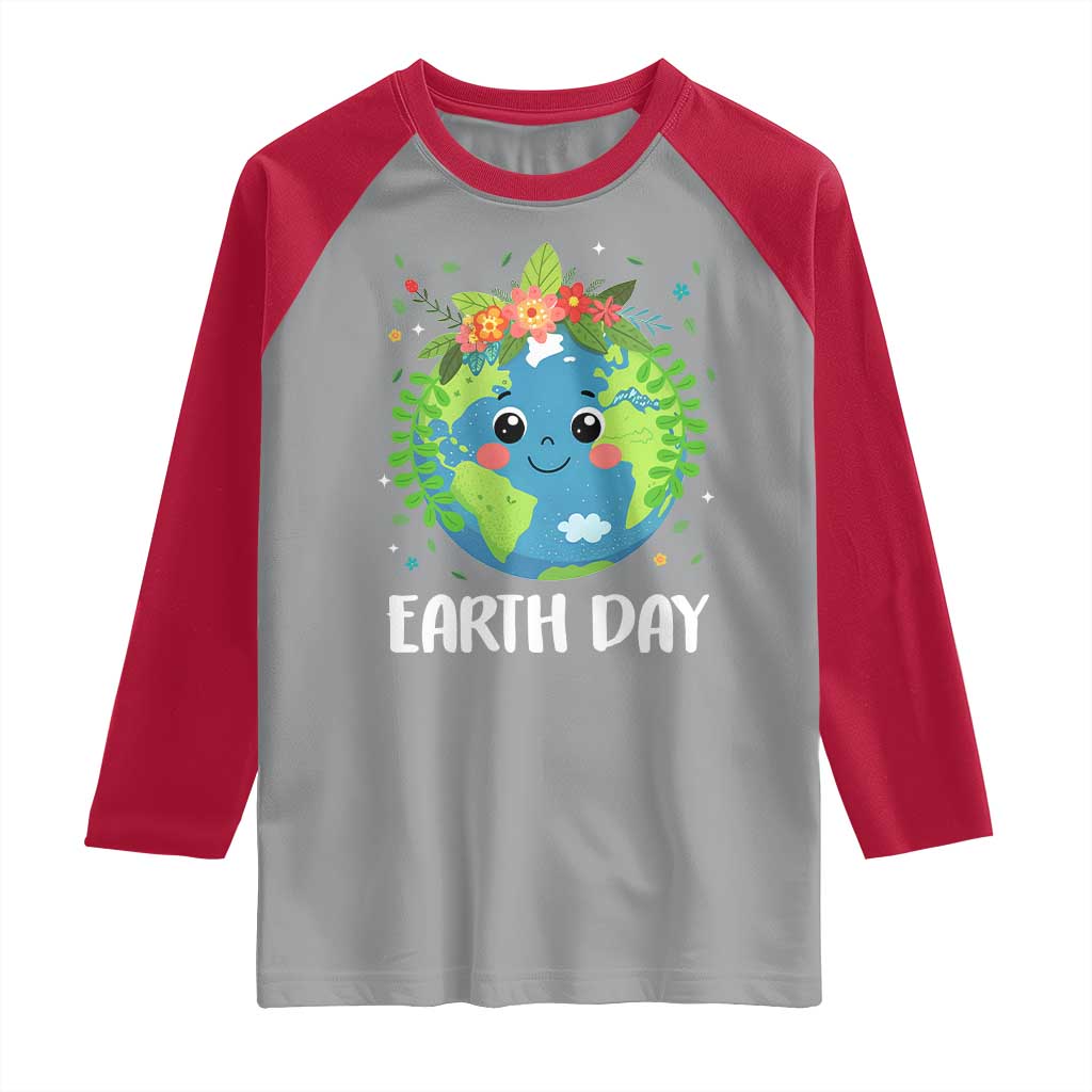 Happy Earth Day Raglan Shirt Cute Earth With Floral TS02 Sport Gray Red Print Your Wear