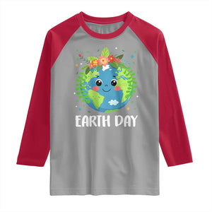 Happy Earth Day Raglan Shirt Cute Earth With Floral TS02 Sport Gray Red Print Your Wear