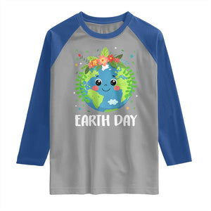 Happy Earth Day Raglan Shirt Cute Earth With Floral TS02 Sport Gray Royal Print Your Wear