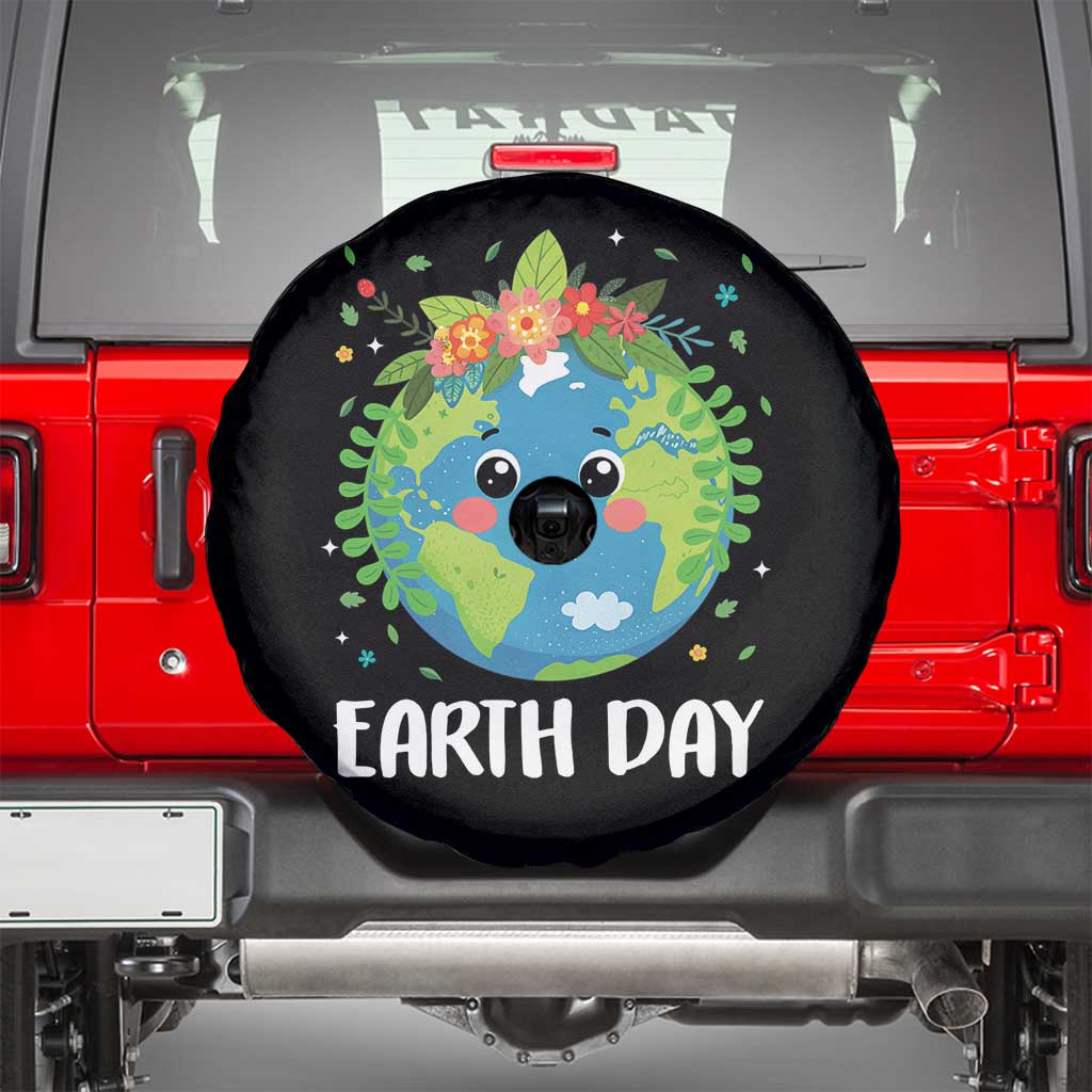 Happy Earth Day Spare Tire Cover Cute Earth With Floral TS02 Black Print Your Wear