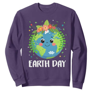 Happy Earth Day Sweatshirt Cute Earth With Floral TS02 Purple Print Your Wear