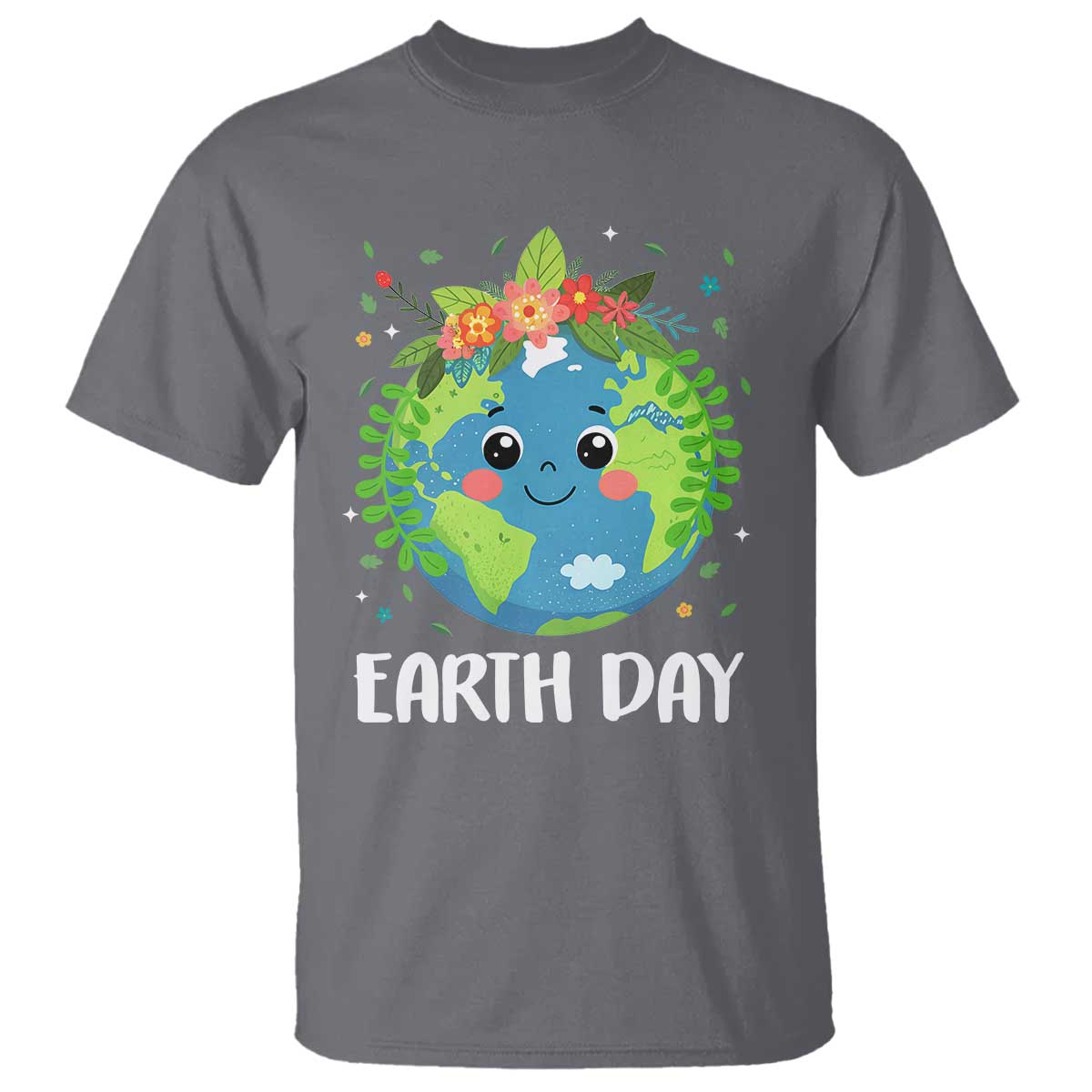 Happy Earth Day T Shirt Cute Earth With Floral TS02 Charcoal Print Your Wear