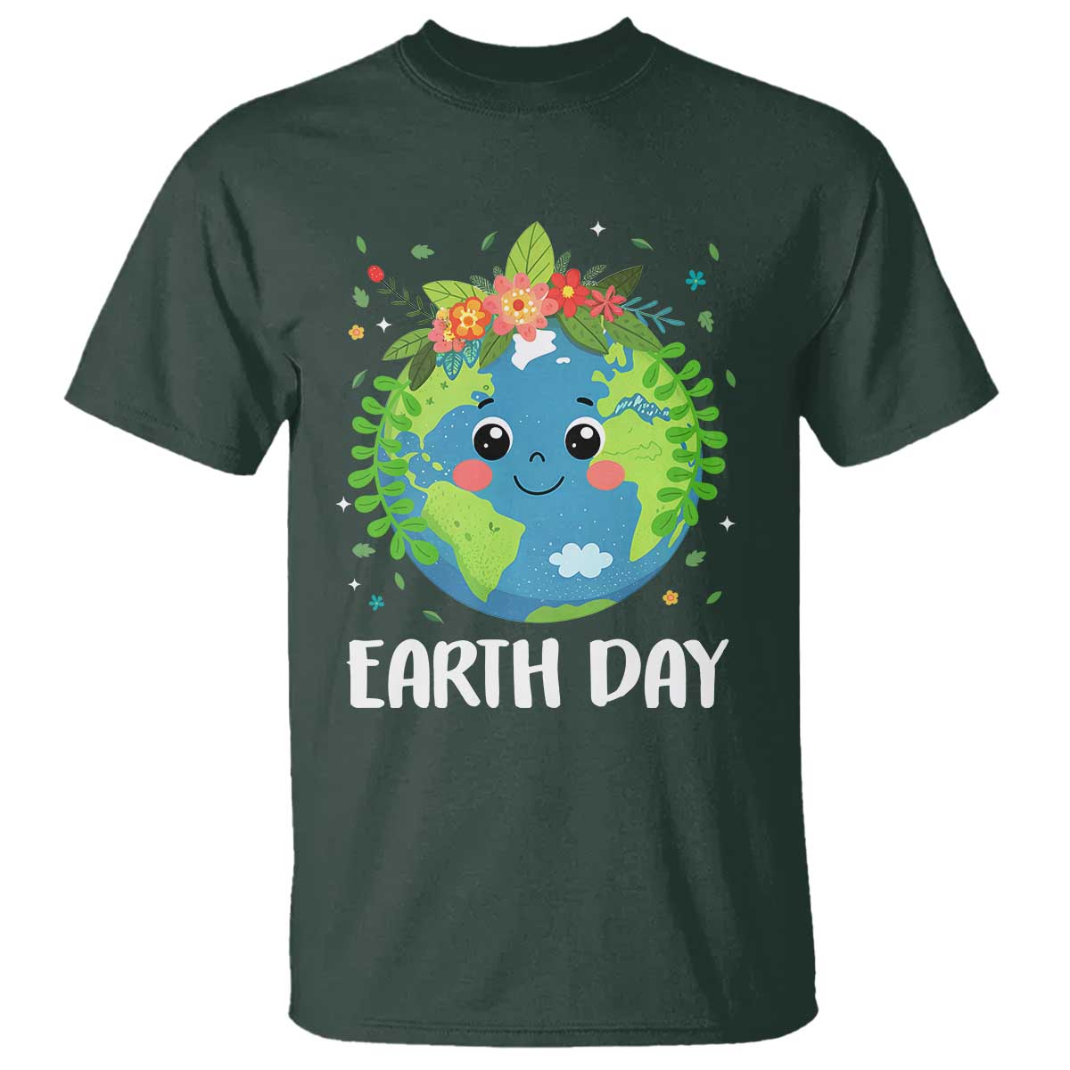 Happy Earth Day T Shirt Cute Earth With Floral TS02 Dark Forest Green Print Your Wear