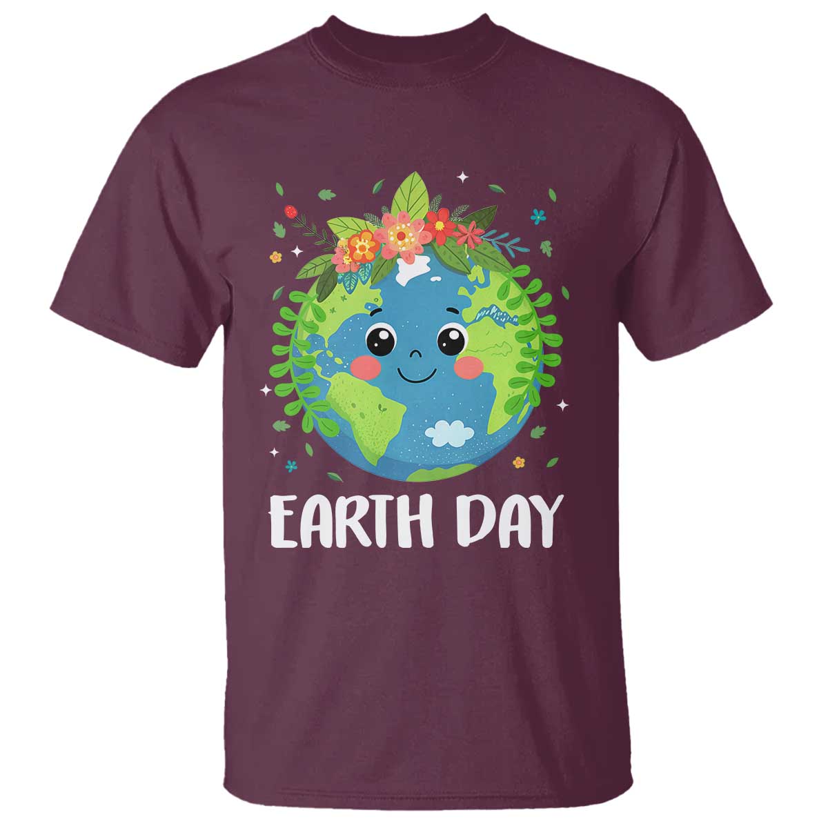 Happy Earth Day T Shirt Cute Earth With Floral TS02 Maroon Print Your Wear