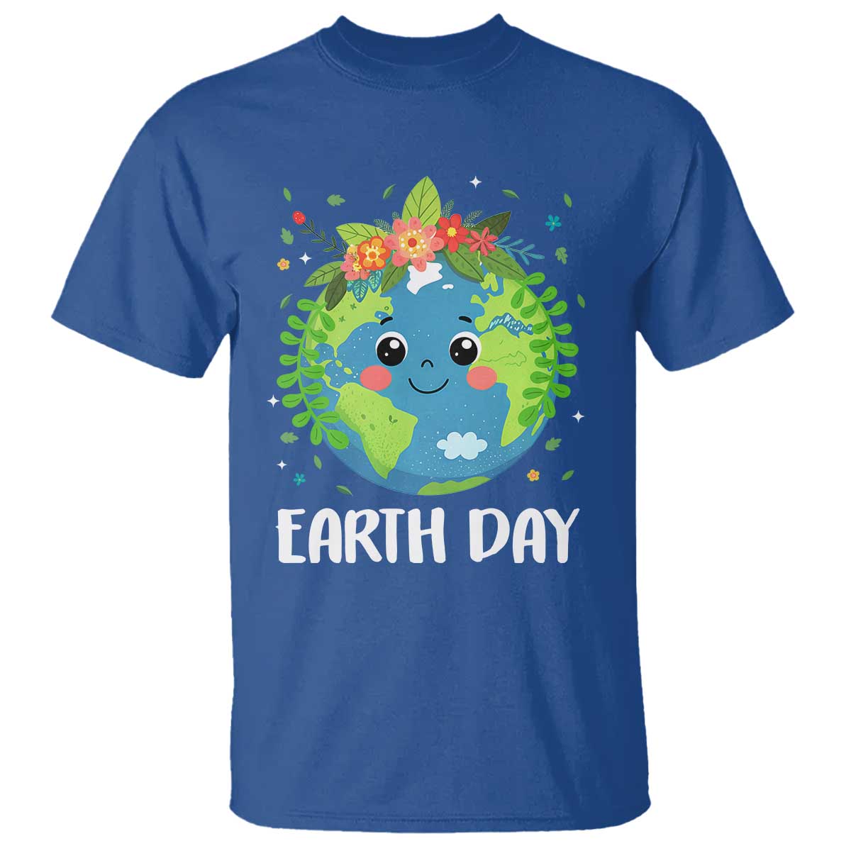 Happy Earth Day T Shirt Cute Earth With Floral TS02 Royal Blue Print Your Wear