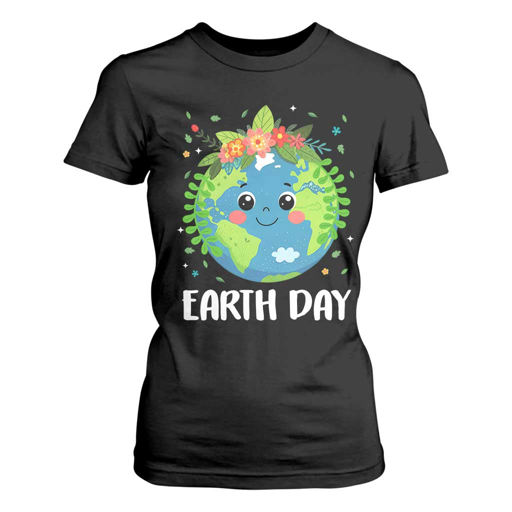 Happy Earth Day T Shirt For Women Cute Earth With Floral TS02 Black Print Your Wear