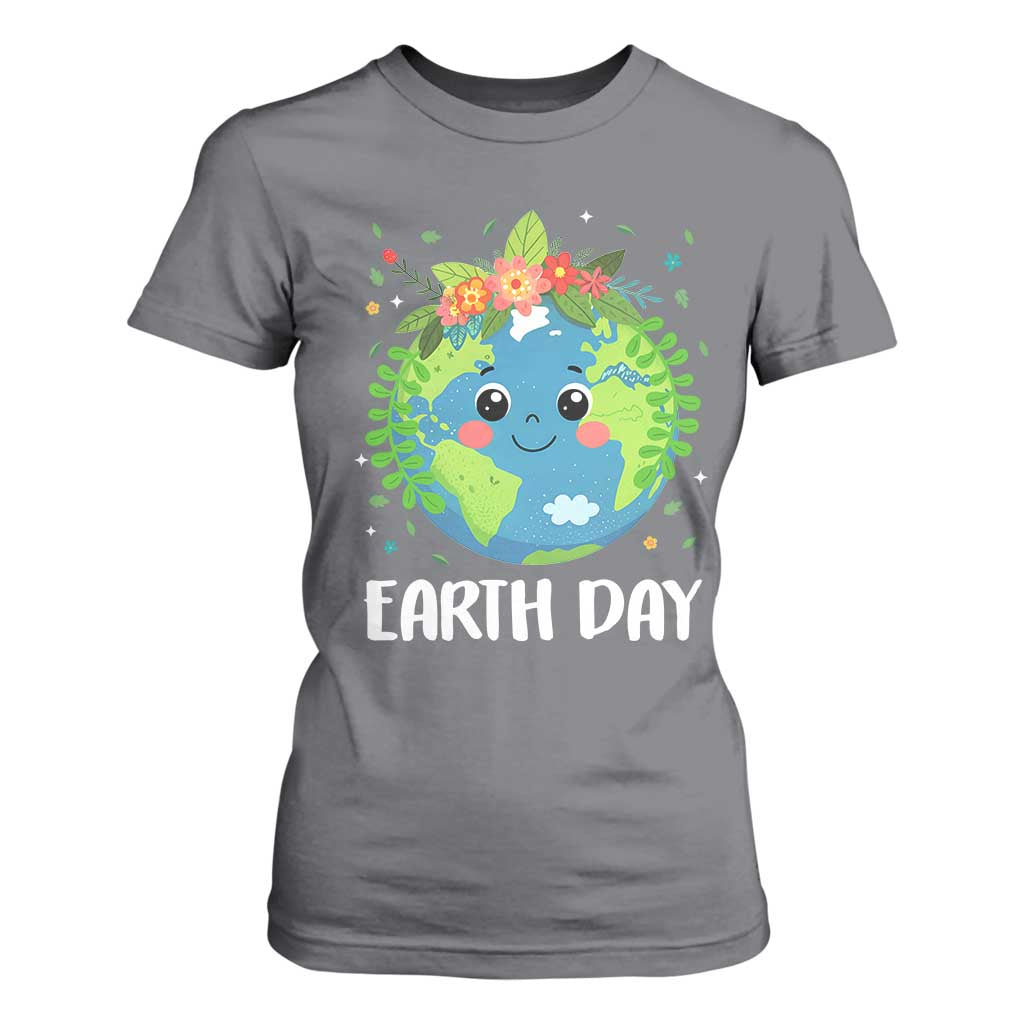 Happy Earth Day T Shirt For Women Cute Earth With Floral TS02 Charcoal Print Your Wear