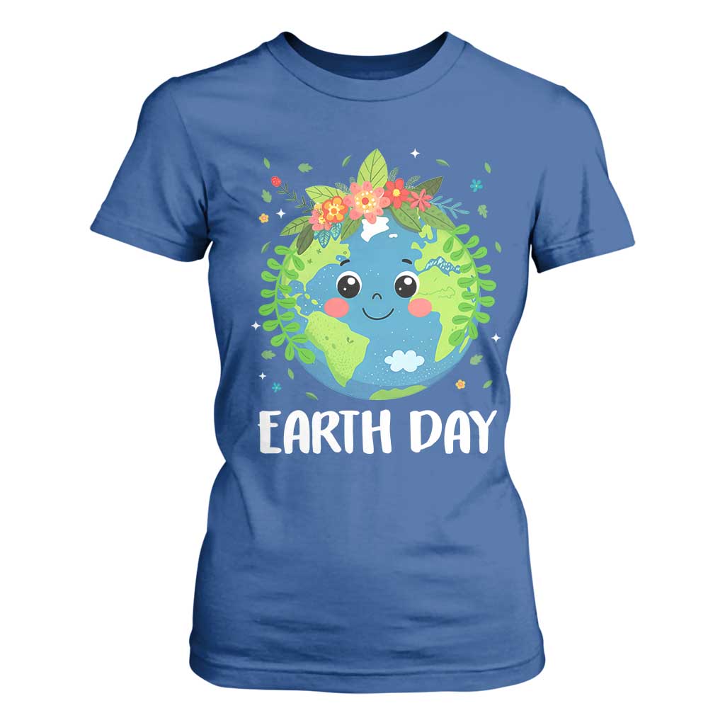 Happy Earth Day T Shirt For Women Cute Earth With Floral TS02 Royal Blue Print Your Wear