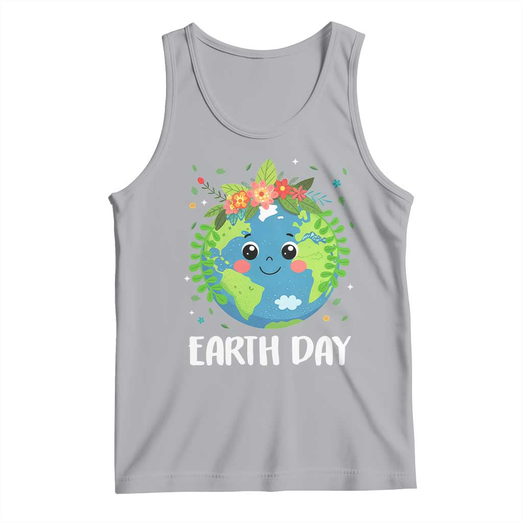 Happy Earth Day Tank Top Cute Earth With Floral TS02 Athletic Heather Print Your Wear