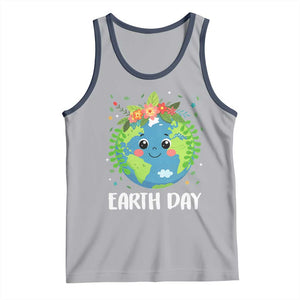 Happy Earth Day Tank Top Cute Earth With Floral TS02 Athletic Heather Navy Print Your Wear