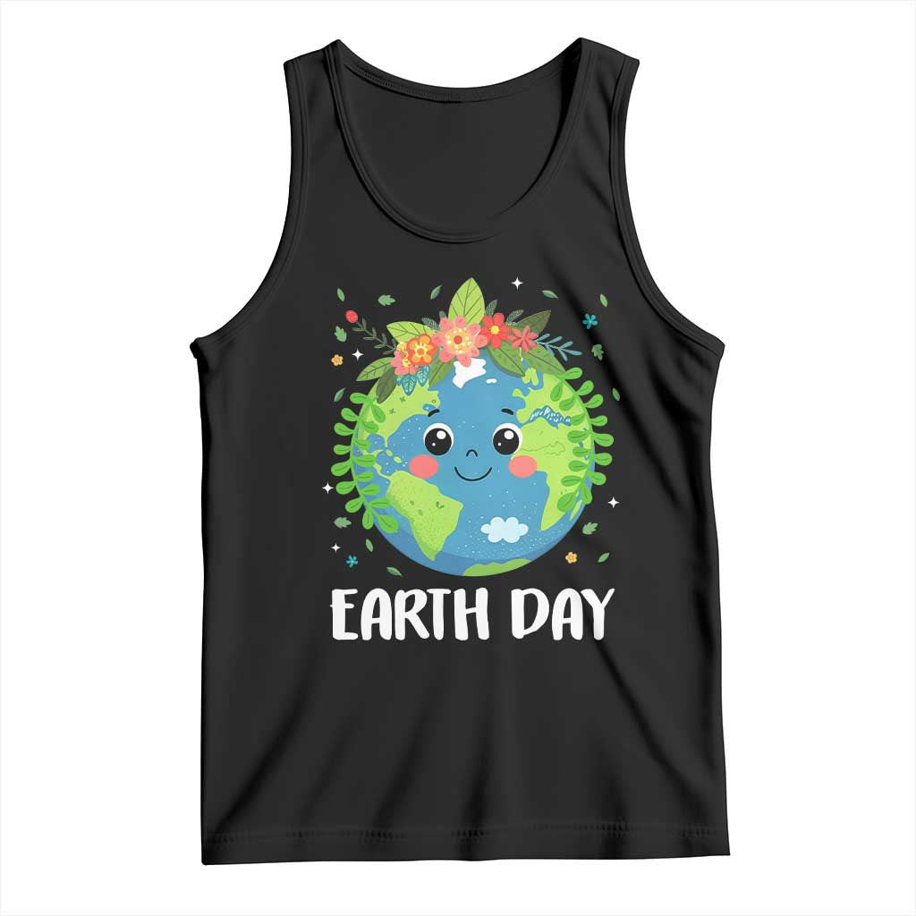 Happy Earth Day Tank Top Cute Earth With Floral TS02 Black Print Your Wear