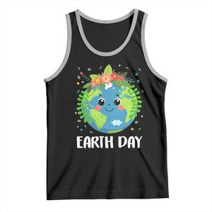 Happy Earth Day Tank Top Cute Earth With Floral TS02 Black Athletic Heather Print Your Wear