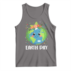 Happy Earth Day Tank Top Cute Earth With Floral TS02 Deep Heather Print Your Wear