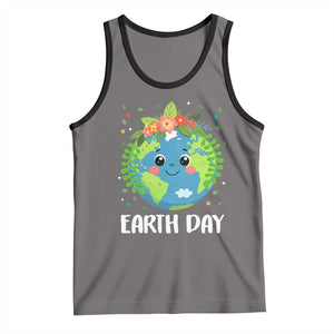 Happy Earth Day Tank Top Cute Earth With Floral TS02 Deep Heather Black Print Your Wear