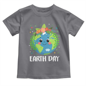 Happy Earth Day Toddler T Shirt Cute Earth With Floral TS02 Charcoal Print Your Wear