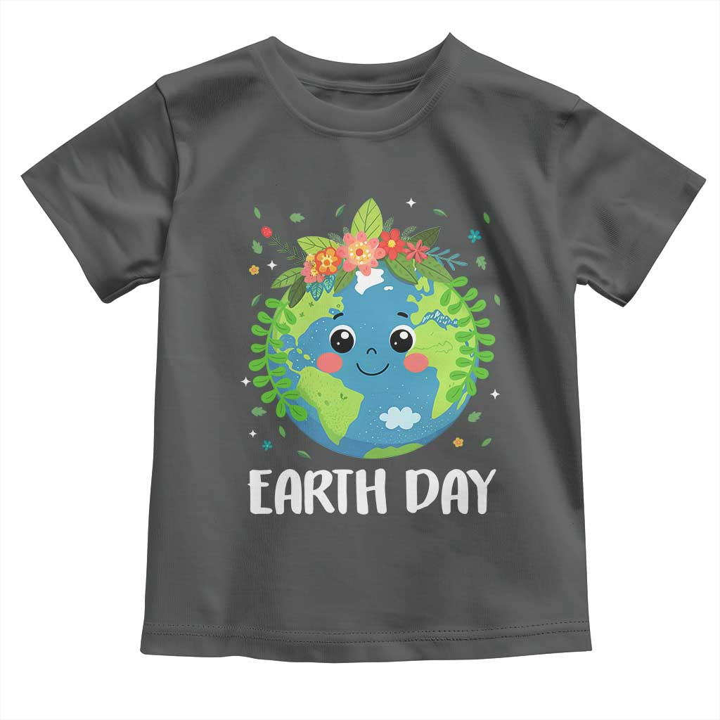 Happy Earth Day Toddler T Shirt Cute Earth With Floral TS02 Dark Heather Print Your Wear