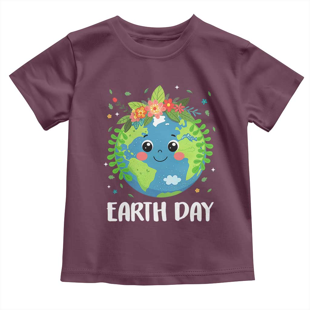 Happy Earth Day Toddler T Shirt Cute Earth With Floral TS02 Maroon Print Your Wear