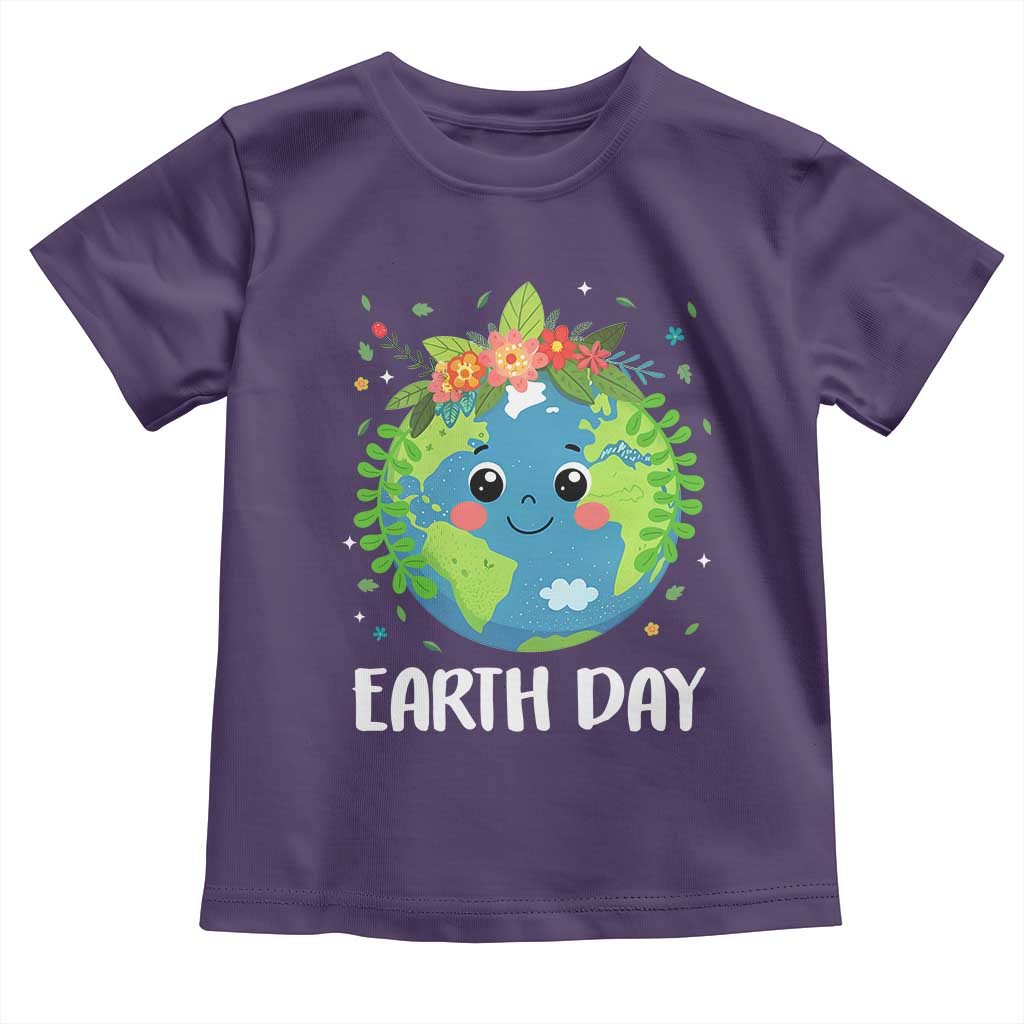 Happy Earth Day Toddler T Shirt Cute Earth With Floral TS02 Purple Print Your Wear