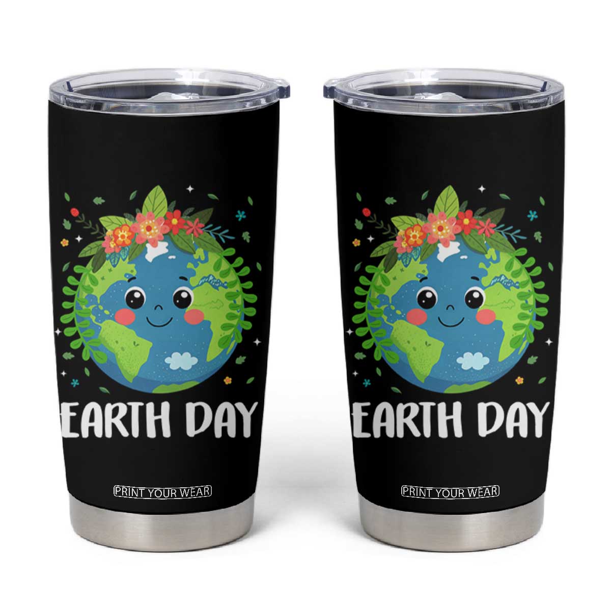Happy Earth Day Tumbler Cup Cute Earth With Floral TS02 Black Print Your Wear
