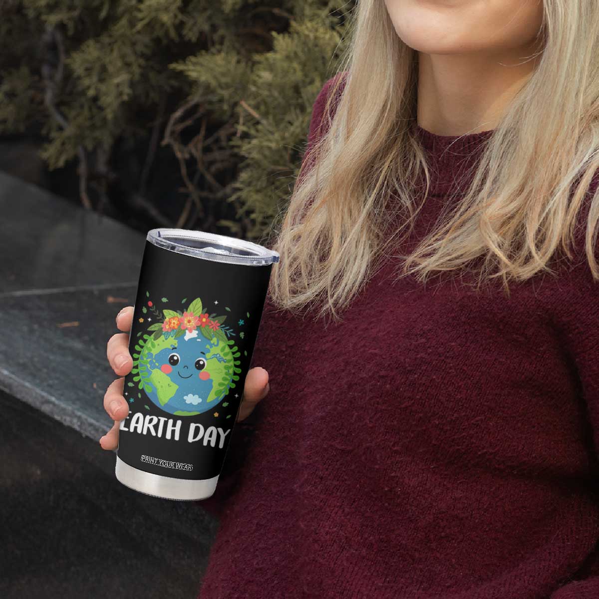Happy Earth Day Tumbler Cup Cute Earth With Floral TS02 Print Your Wear