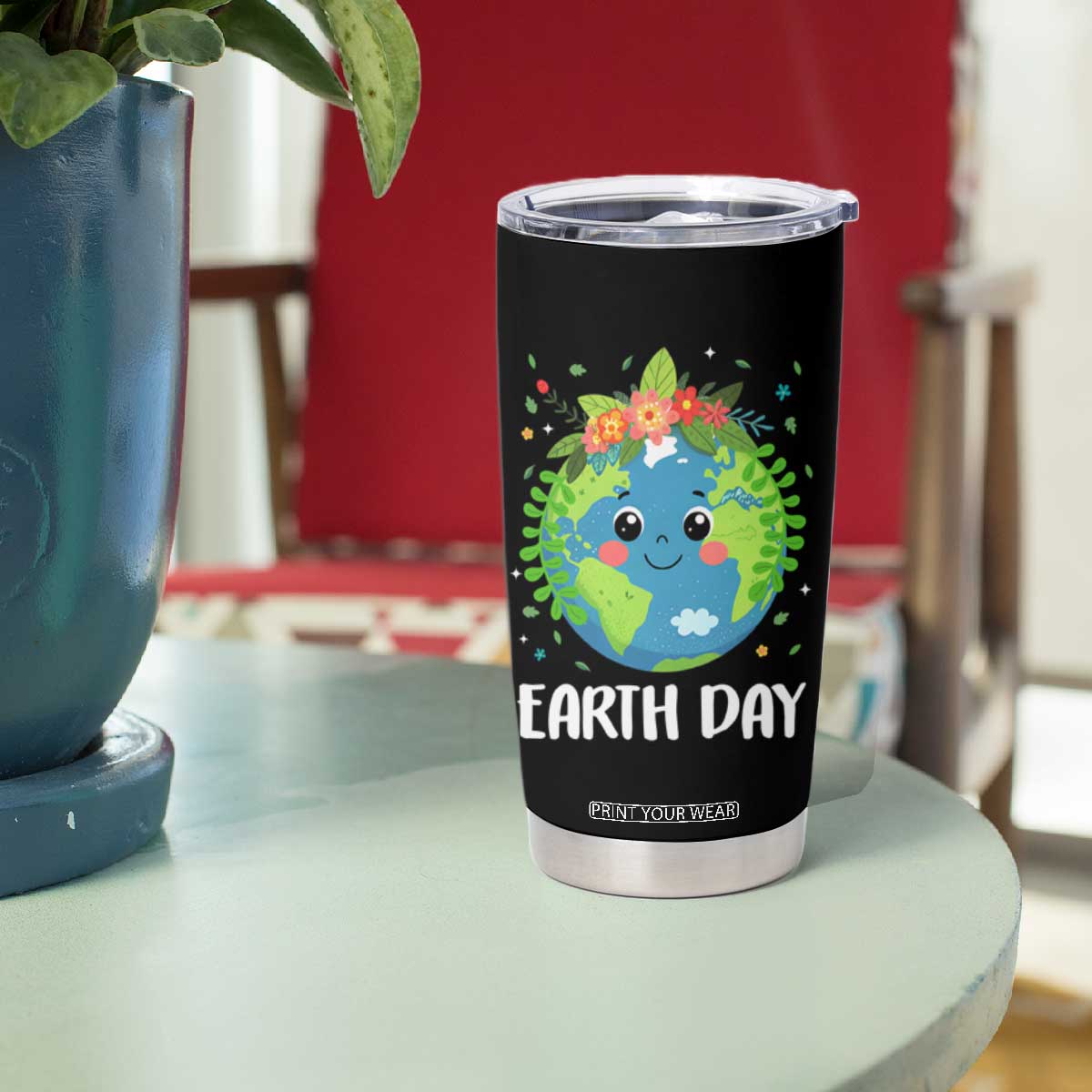Happy Earth Day Tumbler Cup Cute Earth With Floral TS02 Print Your Wear