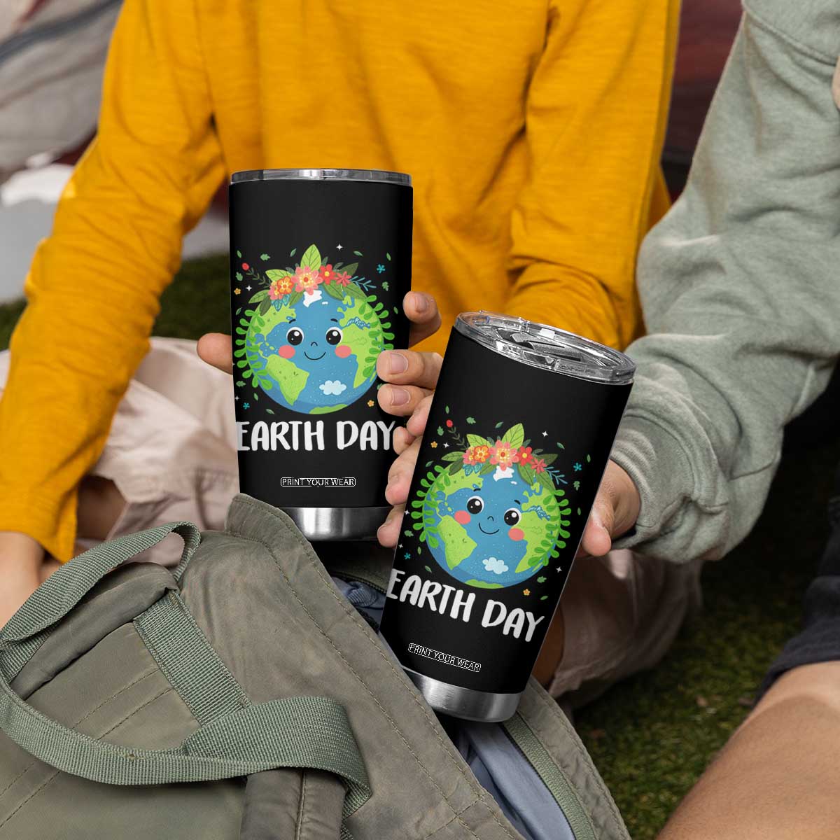Happy Earth Day Tumbler Cup Cute Earth With Floral TS02 Print Your Wear