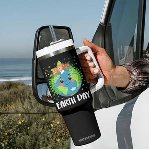 Happy Earth Day Tumbler With Handle Cute Earth With Floral TS02 Print Your Wear