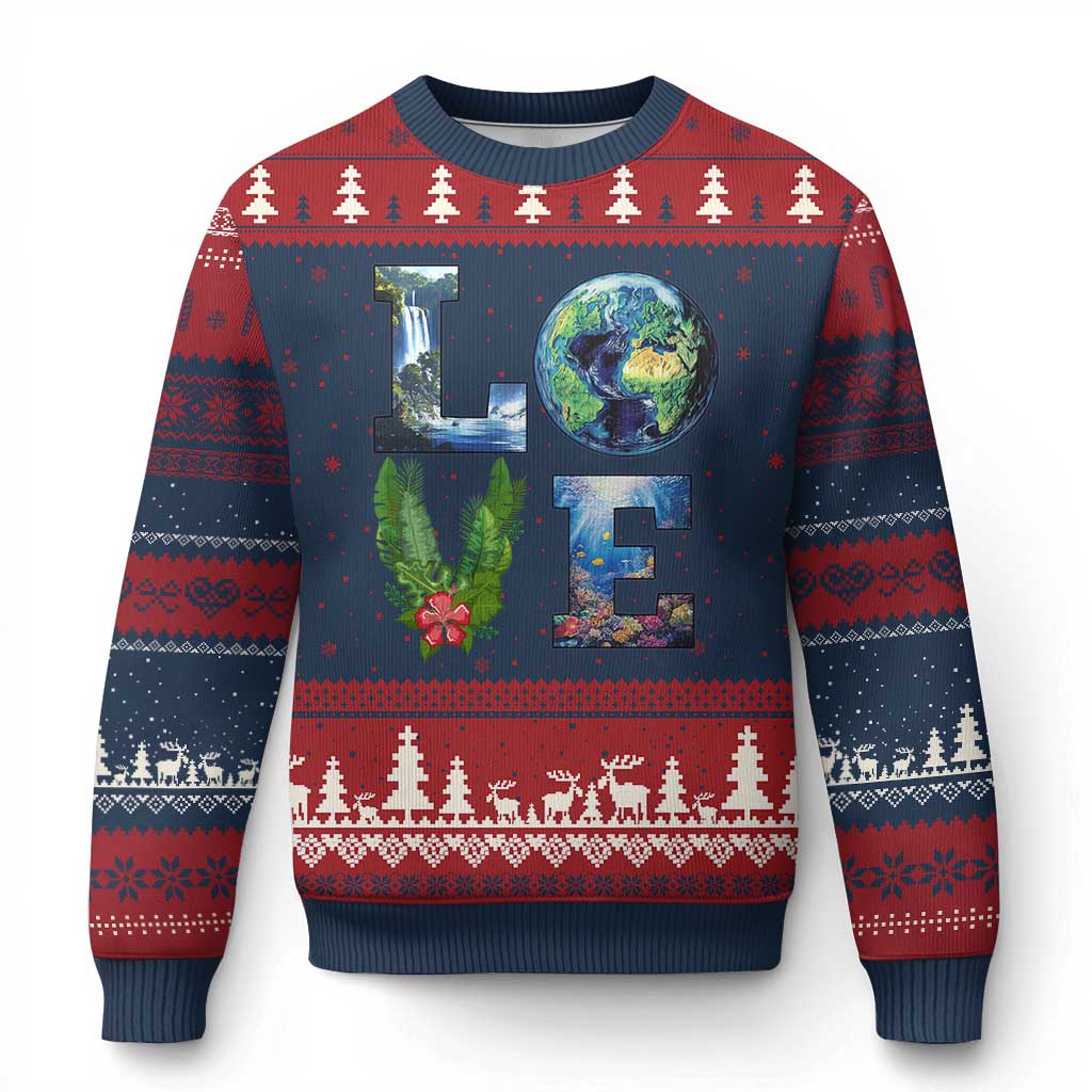 Earth Day LOVE Ugly Christmas Sweater Planet Anniversary Everyday TS02 Navy Red Print Your Wear