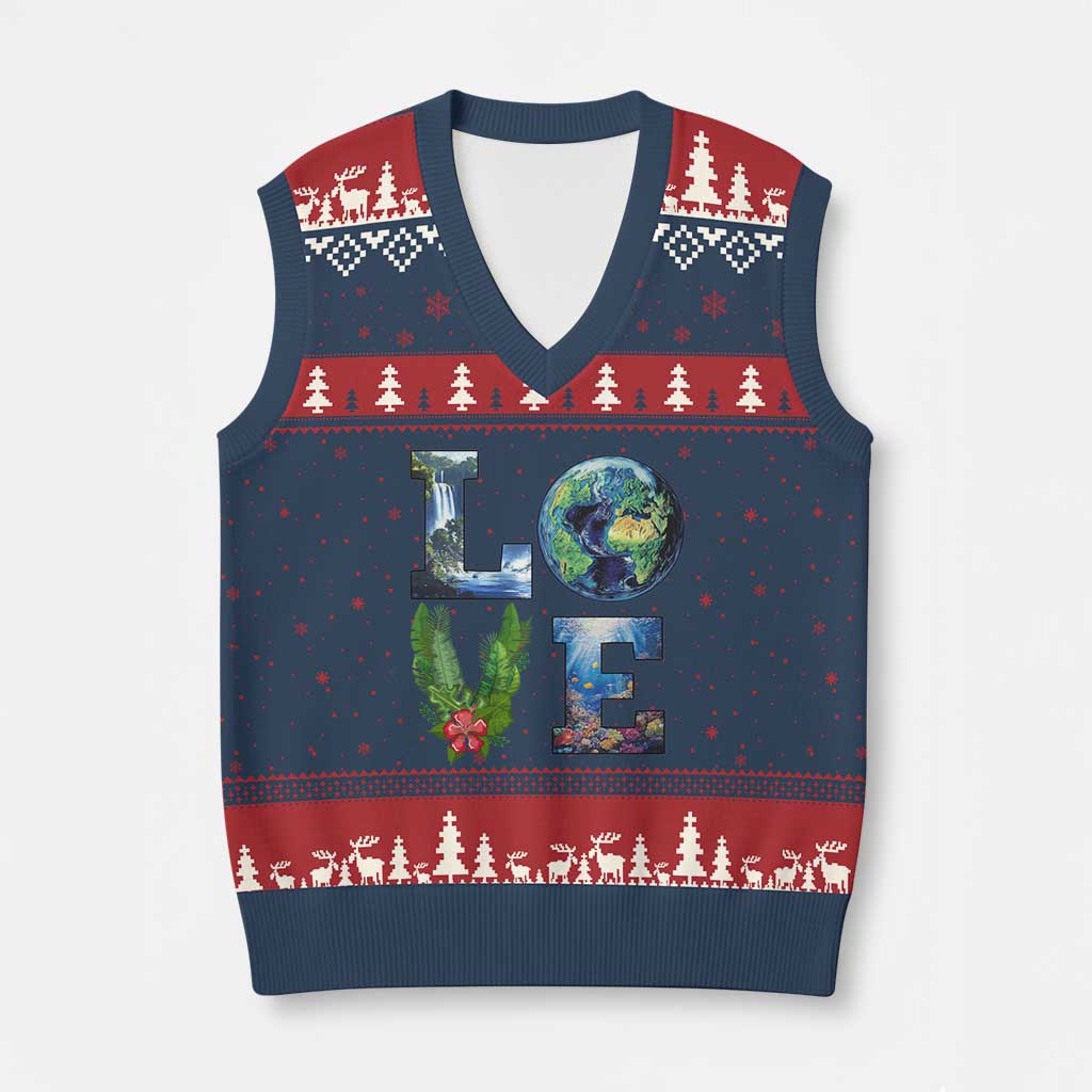 Earth Day LOVE V-Neck Knit Sweater Vest Planet Anniversary Everyday TS02 Navy Red Print Your Wear