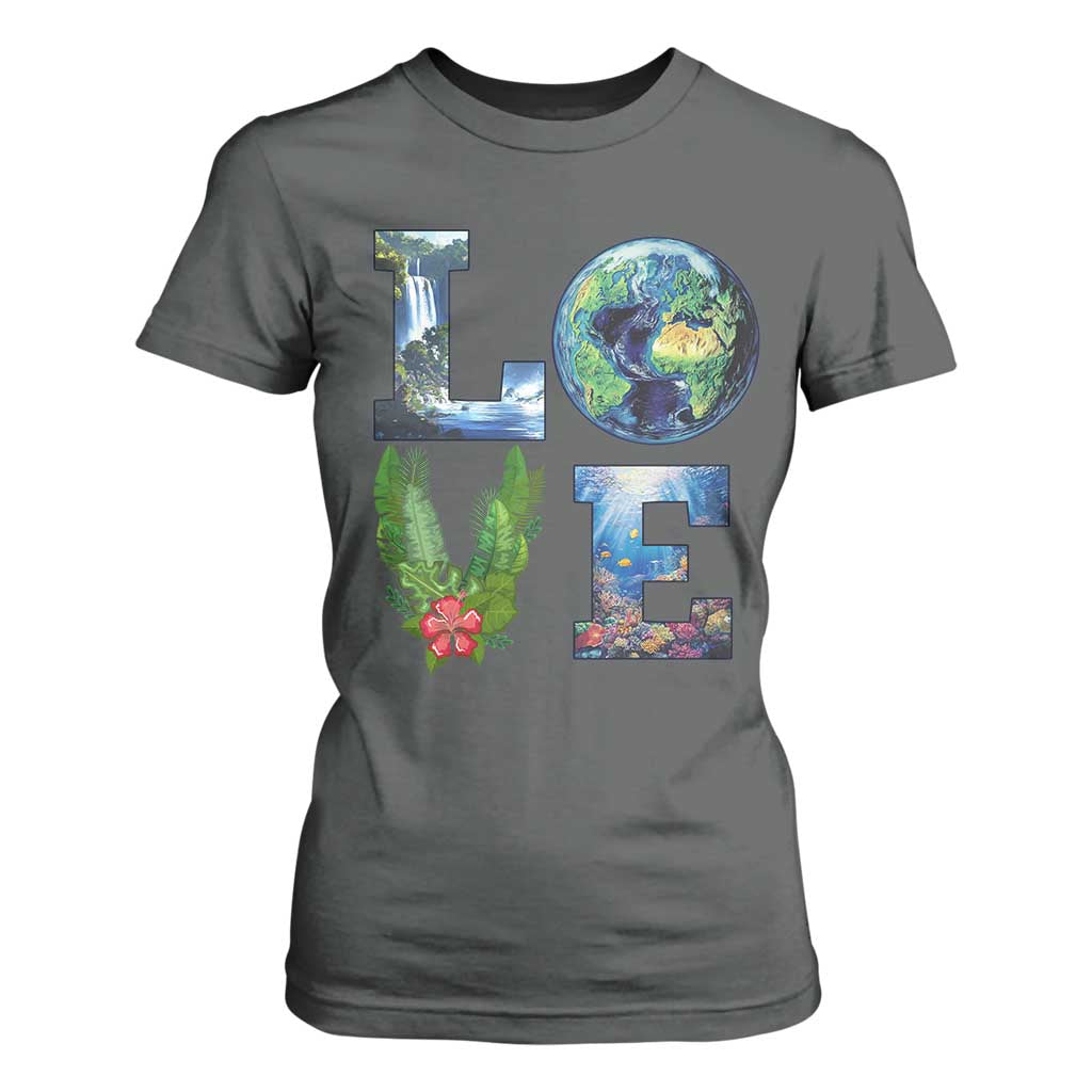 Earth Day LOVE T Shirt For Women Planet Anniversary Everyday TS02 Dark Heather Print Your Wear