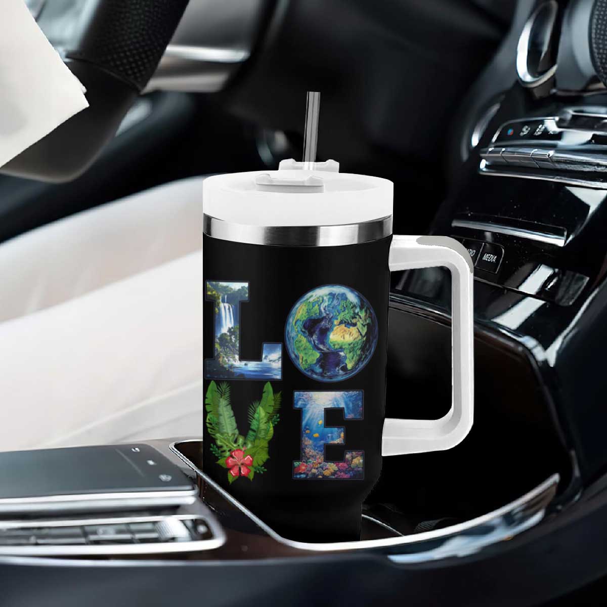 Earth Day LOVE Tumbler With Handle Planet Anniversary Everyday TS02 Print Your Wear