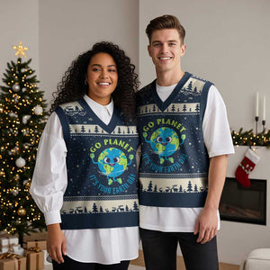 Go Planet It's Your Earth Day V-Neck Knit Sweater Vest TS02 Navy Beige Print Your Wear