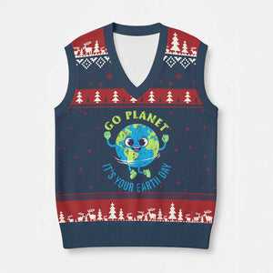 Go Planet It's Your Earth Day V-Neck Knit Sweater Vest TS02 Navy Red Print Your Wear