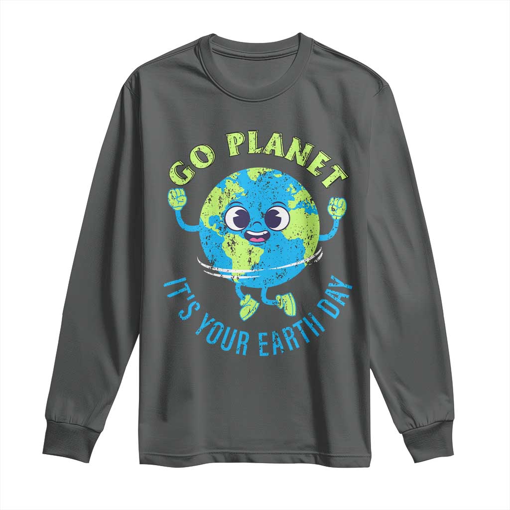 Go Planet It's Your Earth Day Long Sleeve Shirt TS02 Dark Heather Print Your Wear