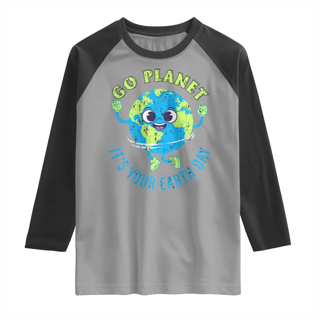 Go Planet It's Your Earth Day Raglan Shirt TS02 Sport Gray Black Print Your Wear